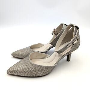 Anne Klein Fararia Pointed Toe Kitten Heel Pumps Women's Platinum Size US8 EU39